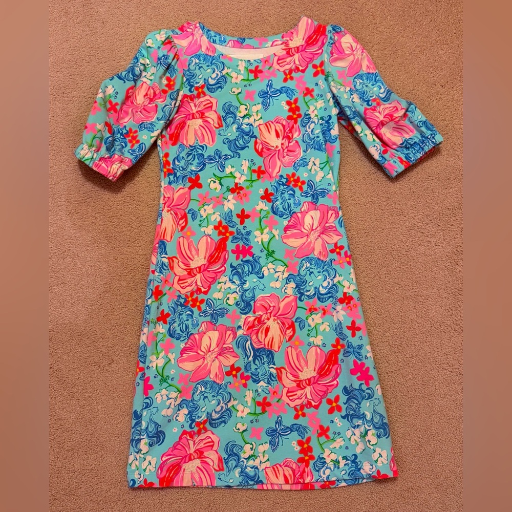 Lilly Pulitzer Tropical Floral Puff Short Sleeve Soft Cocktail Dress, Sz XS, EUC